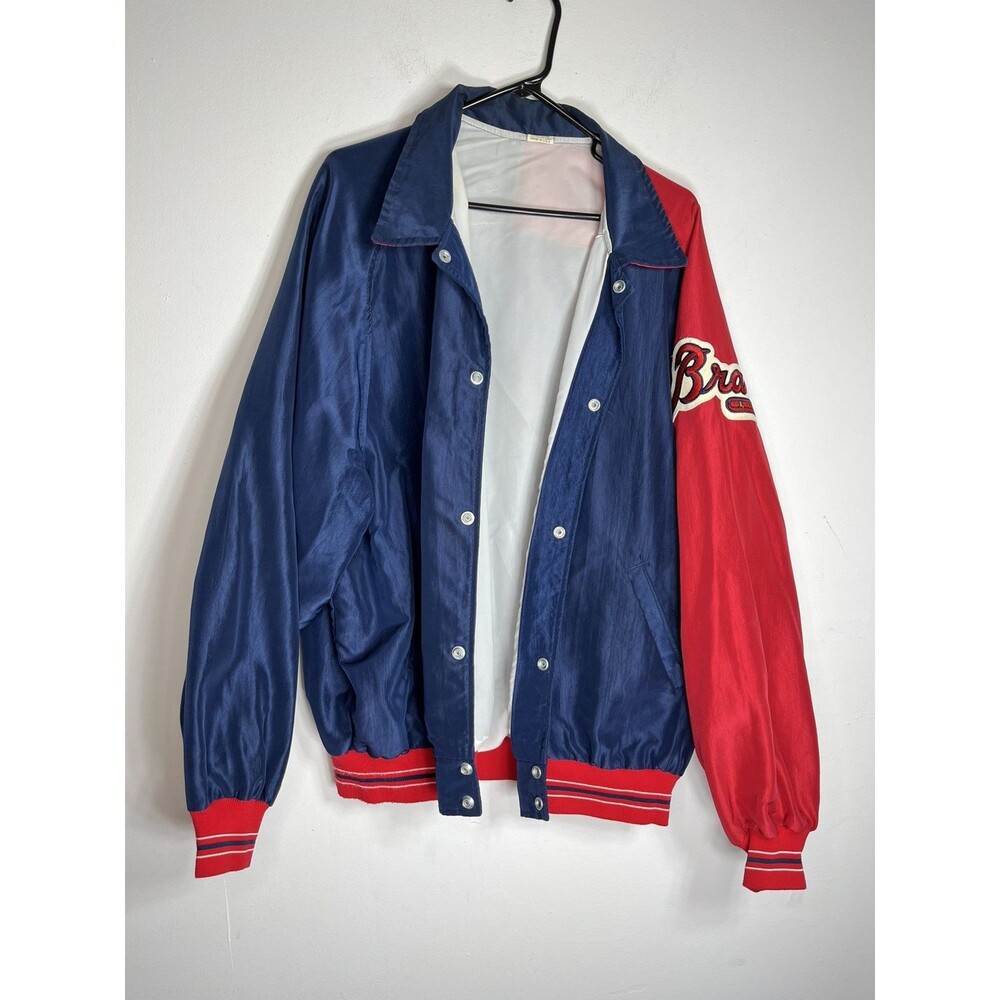 VTG 90s Atlanta Braves Jacket XL MLB Windbreaker Satin Navy Red